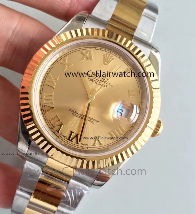Oyster Rolex Datejust II Watch 41mm Gold Roman Markers Face Copy